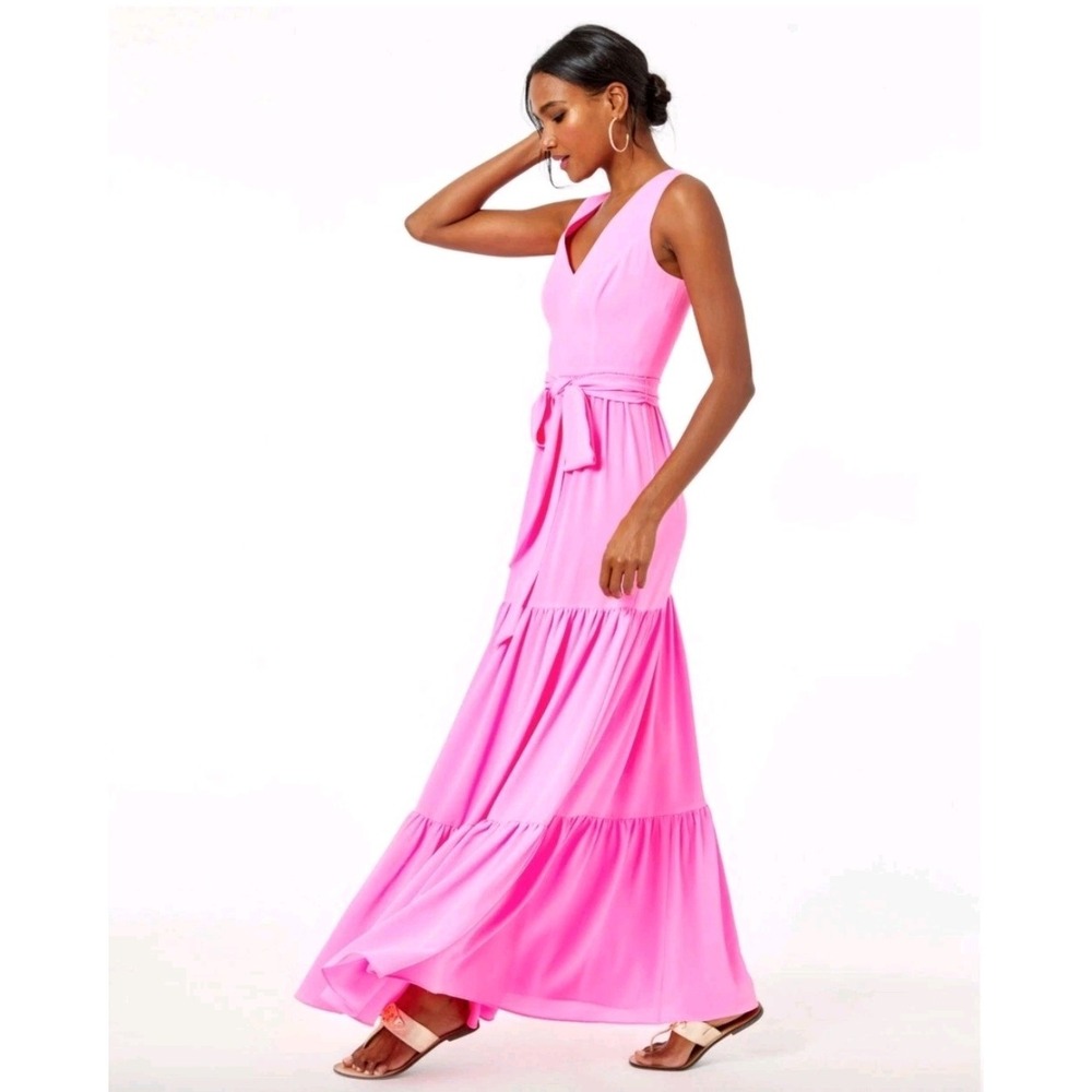 Lilly Pulitzer Maurine‎ Sleeveless Tiered Maxi Dress Prosecco Pink Sz 2 Resort - Picture 4 of 13